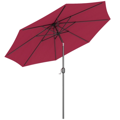 Outsunny 10' x 8' Round Market Umbrella, Patio Umbrella with Crank Handle and Tilt, Outdoor Parasol for Garden, Bench, Lawn, Wine Red