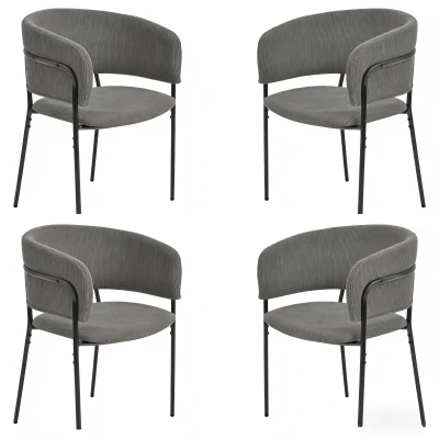 4-Piece Corduroy Side Chair Set with Ergonomic Curved Back, Modern Lounge Chair Set for Living Room, 30.5" L x 21.5" W x 19.5" H, Grey
