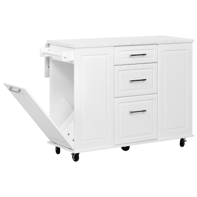 Rolling Kitchen Island with 2‑Tier Pull-Out Organizer, Versatile Storage Cabinet for Open-Plan Kitchens, 50.5'' L x 26.5'' W x 35.5'' H, White