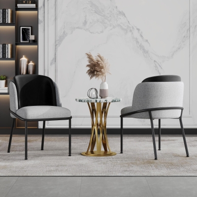 Set of 2 Sleek Dining Chairs with Ergonomic Backrest, Durable Chairs Set with Solid Frame, 21.5'' L x 21.5'' W x 33.5'' H, Black+Gray