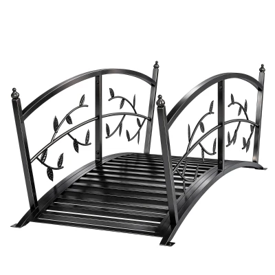 Outsunny 4 FT Metal Garden Bridge with Safety Railings, Outdoor Pond Bridge, Arch Decorative Footbridge for Creek Stream