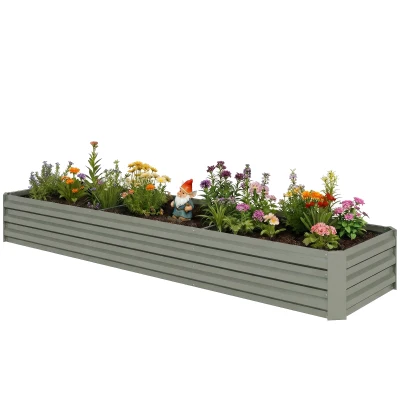 Outsunny 8'x2'x1' Galvanized Raised Bed, Large Elevated Planter Box for Growing Flowers, Herbs and Vegetables, Dark Grey