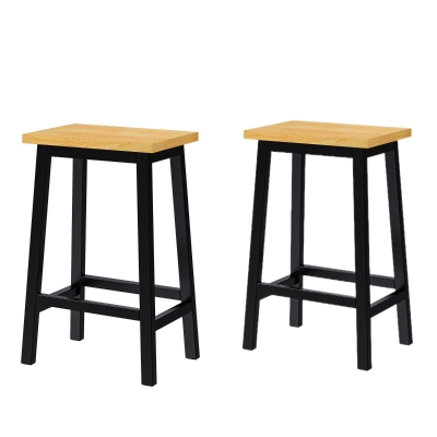Set of 2 Wood Bar Stools with Anti-Scratch Pads & Wraparound Cross Brace, Bar Chairs with Footrests, 15.5'' L x 11'' W x 25.5'' H, Black