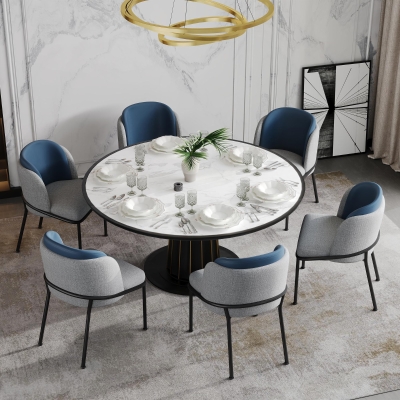 Set of 6 Minimalist Dining Chairs with Ergonomic Contoured Back, Comfortable Chairs for Living Spaces, 21.5'' L x 21.5'' W x 33.5'' H, Blue+Grey