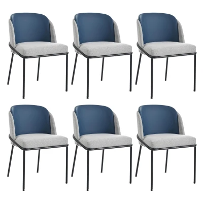 Set of 6 Minimalist Dining Chairs with Ergonomic Contoured Back, Comfortable Chairs for Living Spaces, 21.5'' L x 21.5'' W x 33.5'' H, Blue+Grey
