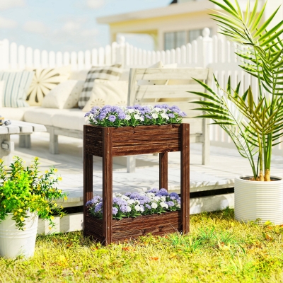 Outsunny 2-Tier Wooden Raised Garden Bed with Legs, 23.6" x 9.8" x 27.6" Elevated Planter Box with Drainage Holes and Bed Liner