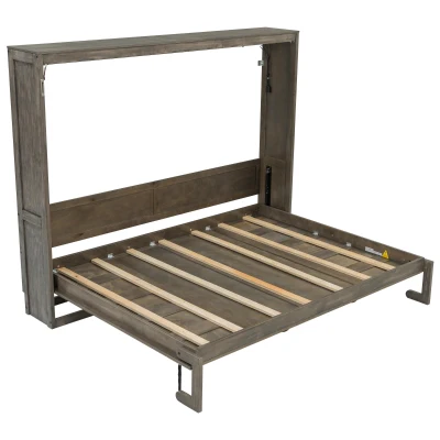 Queen Size Brown Murphy Bed with Smooth Hydraulic Lift, Space‑Saving Fold‑Down Unit with Wood Slat Support, 88'' L x 67'' W x 68.5'' H, Brown