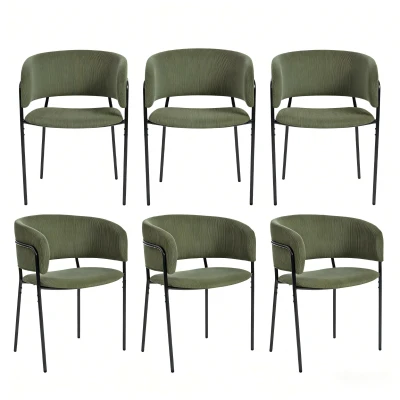 6-Piece Corduroy Side Chair Set with Ergonomic Curved Back, Sleek Lounge Chair Set for Living Room, 30.5" L x 21.5" W x 19.5" H, Green