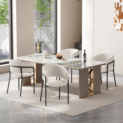 4-Piece Corduroy Side Chair Set with Ergonomic Curved Back, Modern Lounge Chair Set for Living Room, 30.5" L x 21.5" W x 19.5" H, Beige