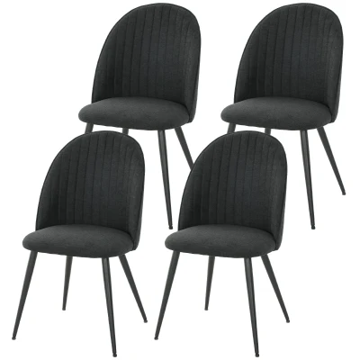 HOMCOM Set of 4 Modern Dining Chairs, Velvet Upholstered Kitchen Chairs with Steel Legs for Living Room, Black