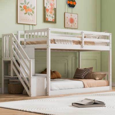 Space-Saving Bunk Bed with Low-Profile Design and Built-In Storage, Sturdy Tiered Beds for Kids, 95" L x 41.5" W x 50" H, White
