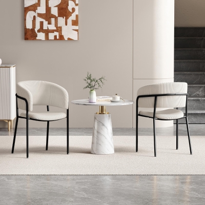 Modern Corduroy Side Chair with Ergonomic Curved Back, Minimalist Lounge Chair for Living Room, 30.5" L x 21.5" W x 19.5" H, Beige