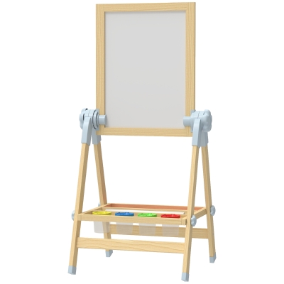 Qaba Wooden Art Easel, Double Sided Kids Easel with Height Adjustable Chalkboard and Magnetic Whiteboard, Natural