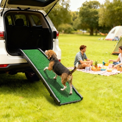 PawHut 61 Inches Folding Pet Ramp with Grass Surface, Raised Side Rails, for Cars, SUVs