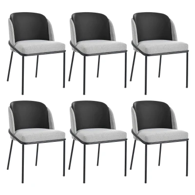 Set of 6 Modern Dining Chairs with Adjustable Anti‑Slip Feet, Upholstered Chairs for Living Areas, 21.5'' L x 21.5'' W x 33.5'' H, Black+Gray