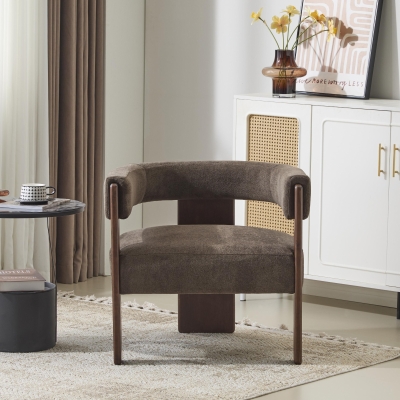 Modern Lounge Sofa Chair with Barrel-Back Design, Stylish Accent Armchair with 3-Leg Frame, 29.5" L x 26" W x 27" H, Dark Brown+Walnut