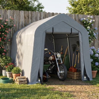Outsunny 8' x 6' Carport with Sidewalls and Roll-up Door, Outdoor Storage Shelter for Motorcycle and Car, Dark Grey