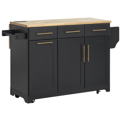 Rolling Kitchen Island with Drop-Leaf Rubberwood Top, Versatile Storage Cart for Contemporary Homes, 59.5'' L x 29.5'' W x 35.5'' H, Black