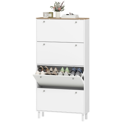 HOMCOM Narrow Shoe Cabinet with 4 Flip Drawers, Shoe Storage Cabinet with Adjustable Shelves, Holds 24–32 Pairs, White