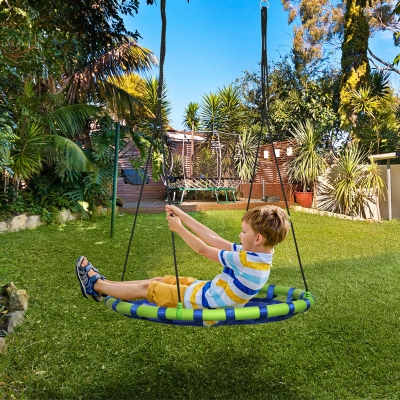 Outsunny 40 Inch Saucer Tree Swing Set for Kids with Adjustable Hanging Ropes, Steel Frame for Kids, 330lbs Capacity, Blue