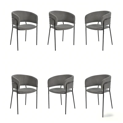6-Piece Corduroy Side Chair Set with Ergonomic Curved Back, Modern Lounge Chair Set for Living Room, 30.5" L x 21.5" W x 19.5" H, Grey