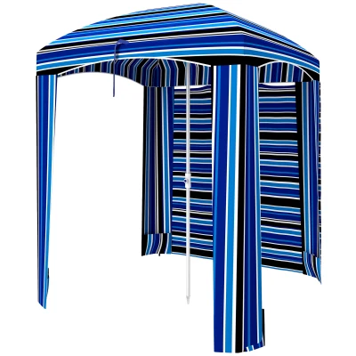 Outsunny 70.1" L x 70.1" W Cabana Umbrella with Walls, Vents, Ruffles, Carry Bag, Beach Umbrella, Blue Stripe