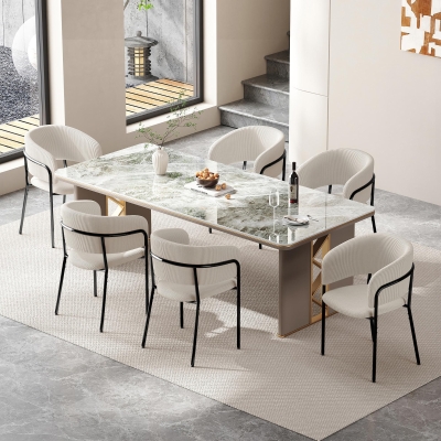 6-Piece Corduroy Side Chair Set with Ergonomic Curved Back, Modern Lounge Chair Set for Living Room, 30.5" L x 21.5" W x 19.5" H, Beige