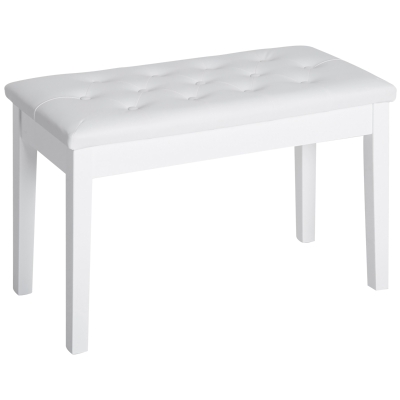 HOMCOM 30" Piano Bench with Padded Cushion and Storage, Faux Leather Keyboard Bench with Solid Wood Legs, White