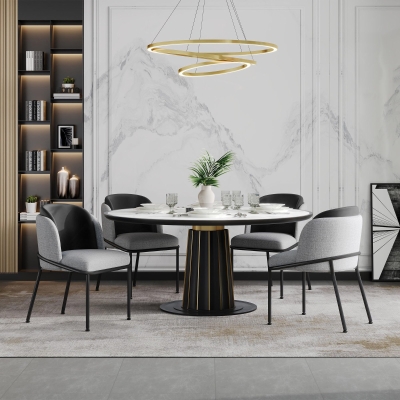 Set of 4 Stylish Dining Chairs with Ergonomic Contoured Back, Upholstered Chairs for Living Areas, 21.5'' L x 21.5'' W x 33.5'' H, Black+Gray