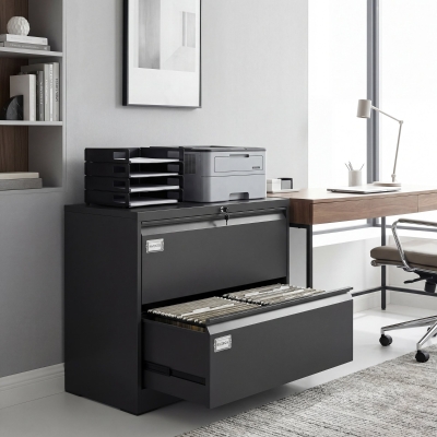 HOMCOM Lateral Filing Cabinet with 2 Drawers, Lockable Steel File Cabinet for A4/Letter/Legal Size Files, Black