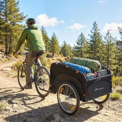 Soozier Bike Cargo Trailer, 45 Gal Bicycle Trailer Wagon Cart with Cargo Net, Quick Release 20" Wheels, Safe Reflectors