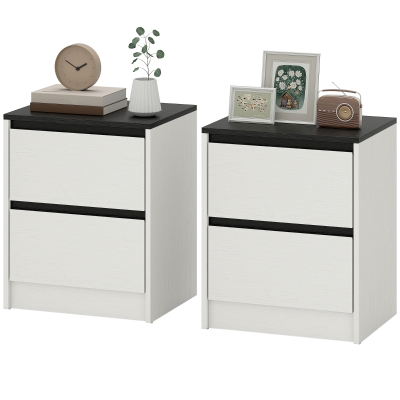 HOMCOM Nightstands Set of 2, Modern Bedside Tables with 2 Drawers, End Side Tables for Bedroom, White