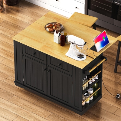 Versatile Kitchen Island with 2 Deep Drawers and Adjustable Shelves, Rolling Storage Cart with Drop Leaf, 8'' L x 29.5'' W x 36.5'' H, Black