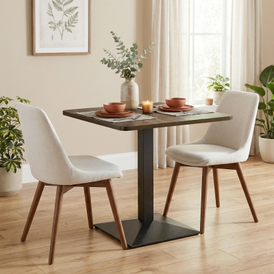 HOMCOM 28" Square Dining Table, Modern Dining Room Table with Steel Base, Space Saving Small Kitchen Table, Walnut Wood Grain