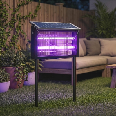 Outsunny Solar Bug Zapper Outdoor, 3500 V Electric Mosquito Fly Zapper with 14 ft Cord, Dusk-to-Dawn Control, Black