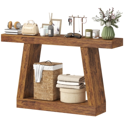 HOMCOM 55" Farmhouse Console Table with Storage, Dark Brown