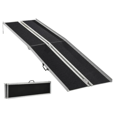 HOMCOM 10ft Wheelchair Ramp, 600lbs Capacity Non-Slip Aluminum Folding Handicap Ramp with Reinforced Welded Hinges, for Home Steps, Cars, Scooters and Stairs