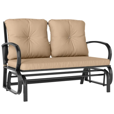 Outsunny 2-Person Outdoor Glider Chair, Patio Double Rocking Loveseat with Steel Frame and Cushions for Backyard, Garden and Porch, Khaki