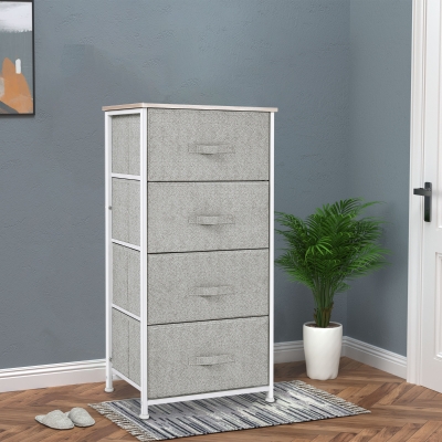 HOMCOM Linen Drawer Cabinet Organizer Storage Dresser Tower with 4 Removable Drawer Metal Frame Adjustable Feet for Living Room, Kitchen, Bathroom, White