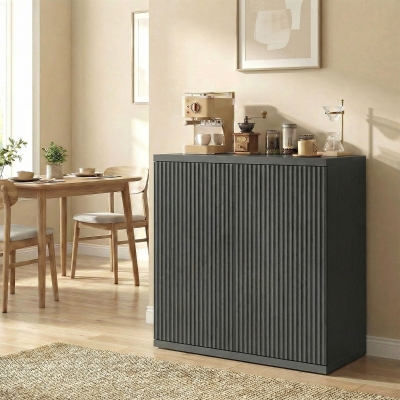 HOMCOM Sideboard Buffet Cabinet, 30.7" Kitchen Cabinet with Soft-Close Door and Adjustable Shelves, Distressed Black Grey