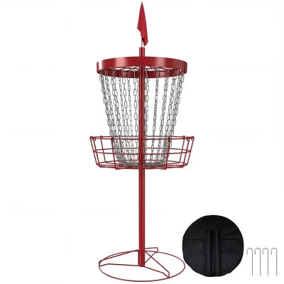 Soozier 24-Chain Portable Practice Basket for Disc Golf Target Stand, Lightweight Basket w/ Carry Bag, Red and Silver
