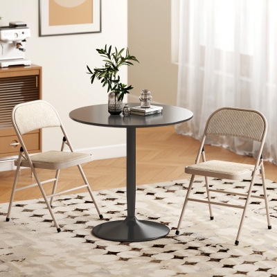 HOMCOM Set of 2 Metal Foldable Chairs, Faux Linen Padded Folding Chairs with Cushion Seat and Open Back for Indoor, Beige