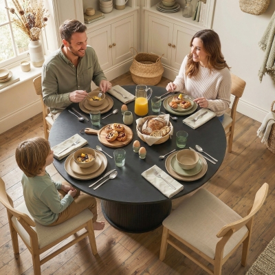 HOMCOM Round Dining Table for 5, 47 Inch Kitchen Table with Fluted Pedestal Base, for Kitchen Living Room Dining Room, Black