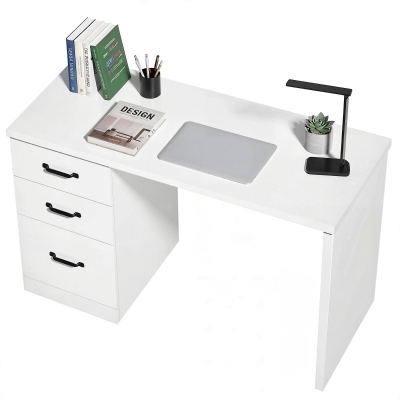 HOMCOM Computer Desk with 3 Drawers, 47" Home Office Desk with Adjustable Hanging Rails for Letter A4 Files, White