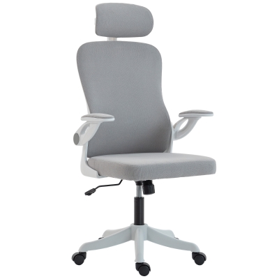 HOMCOM Ergonomic Office Chair, Swivel Desk Chair with Adjustable Lumbar Support, Headrest and Height, Flip-up Armrests, Grey