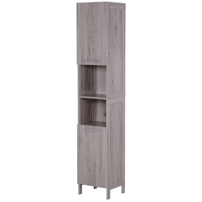 Kleankin Bathroom Storage Cabinet 68'' Organizer Tall Tower Cupboard w/ Shelves Wood Grain Freestanding Furniture
