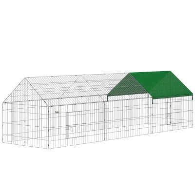 PawHut Metal Chicken Coop with UV-Resistant Cover for Rabbits, Ducks, Turtles, Guinea Pigs, 106" x 29.5" x 29.5", Green
