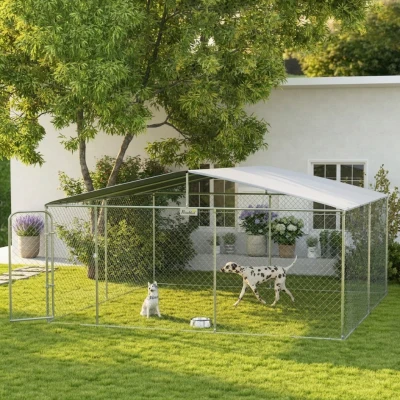 PawHut 13' x 13' Dog Kennel Outdoor Run with Canopy