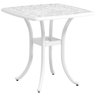 Outsunny 21" Square Outdoor End Table, Cast Aluminum Patio Side Table with Umbrella Hole for Garden, Balcony, Poolside, White