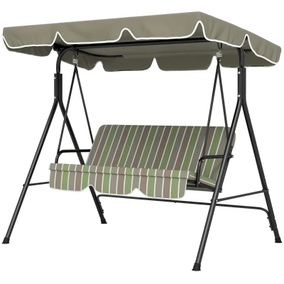 Outsunny 3-Seater Outdoor Porch Swing with Adjustable Canopy, Patio Swing Chair for Garden, Poolside, Backyard, Green and Brown